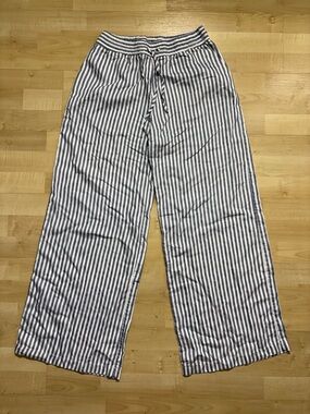 Striped Wide-Leg Chinos with Drawstring Waist in Blue and White